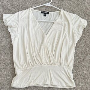 Express Women's Ivory V-Neck Blouse
